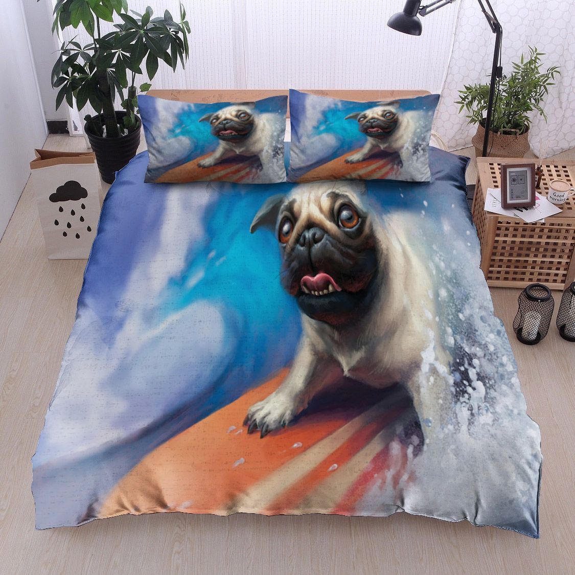 Pug Surfboarding Bedding Set