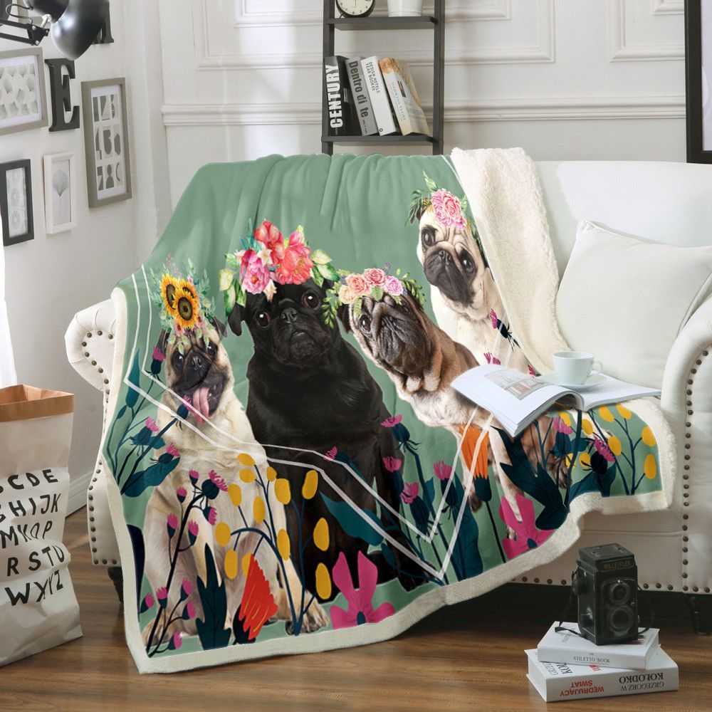 Pug Sherpa Fleece Blanket