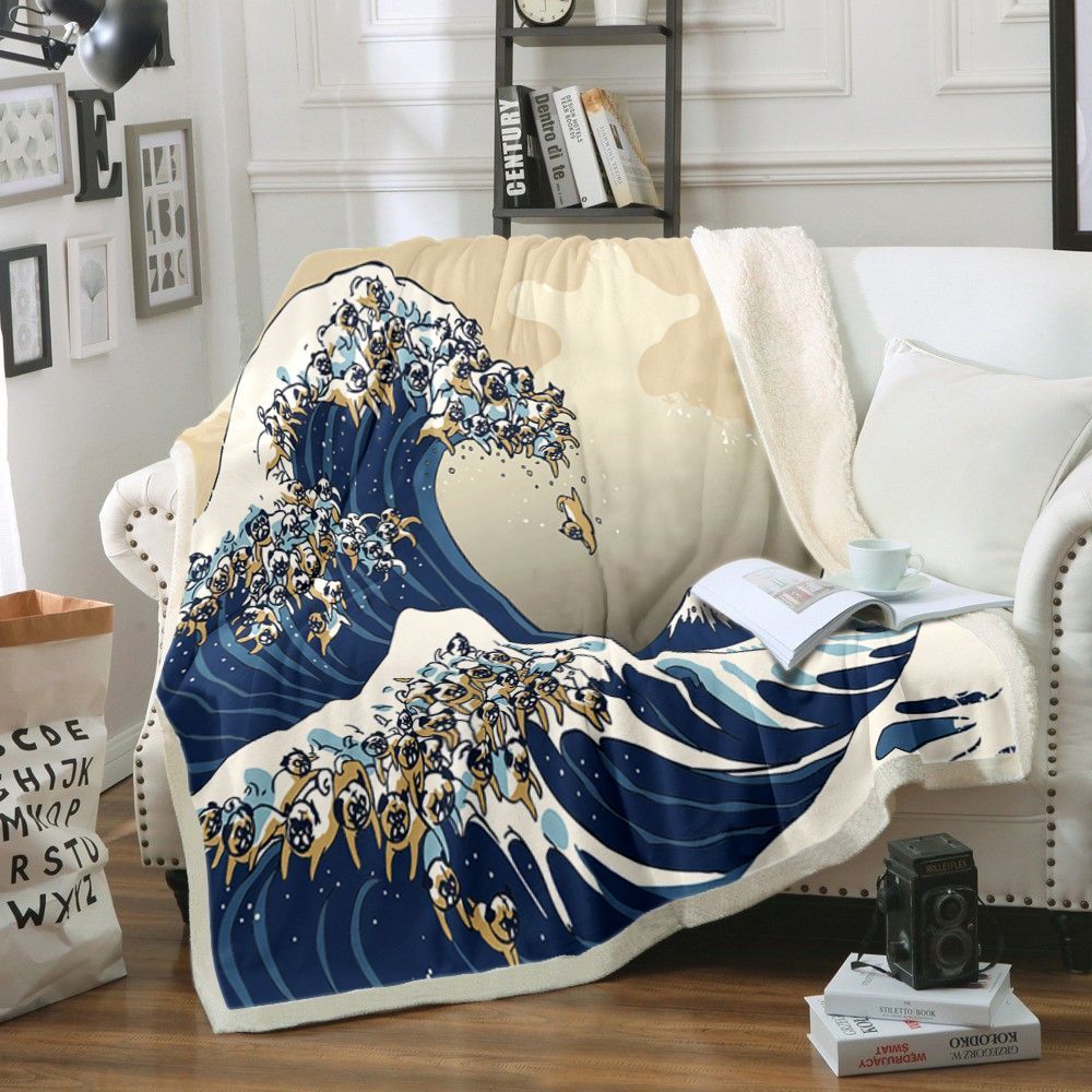 Pug Waves Sherpa Fleece Blanket