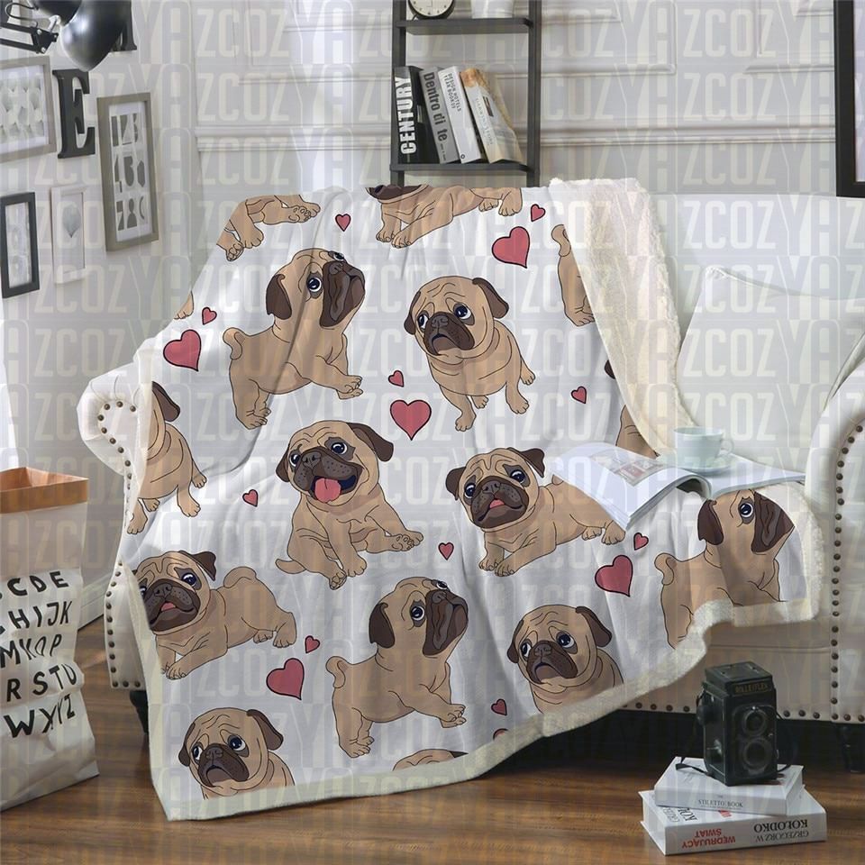Pug With Heart Sherpa Fleece Blanket