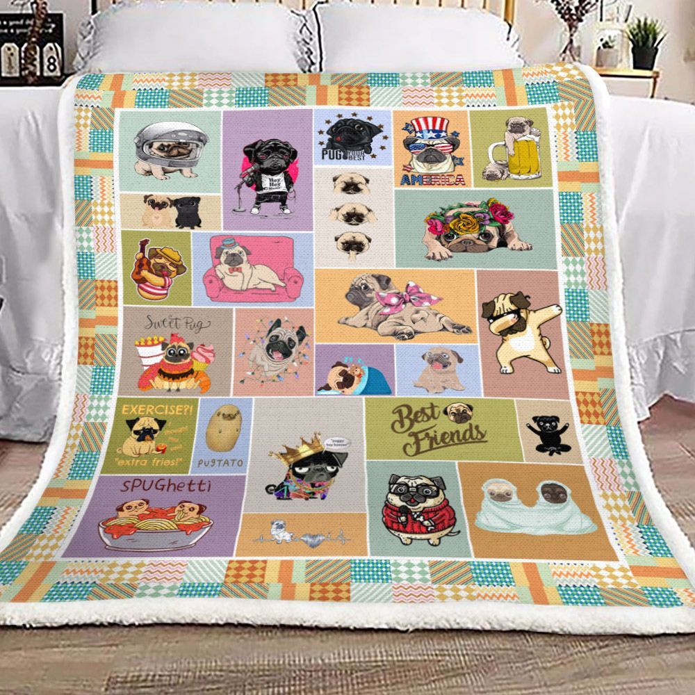 Pug Sherpa Fleece Blanket