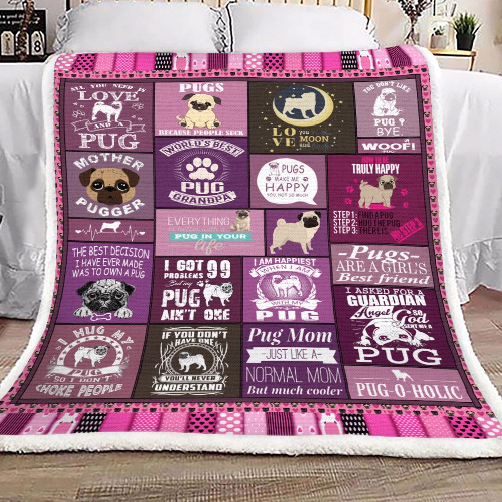 Pug Sherpa Fleece Blanket