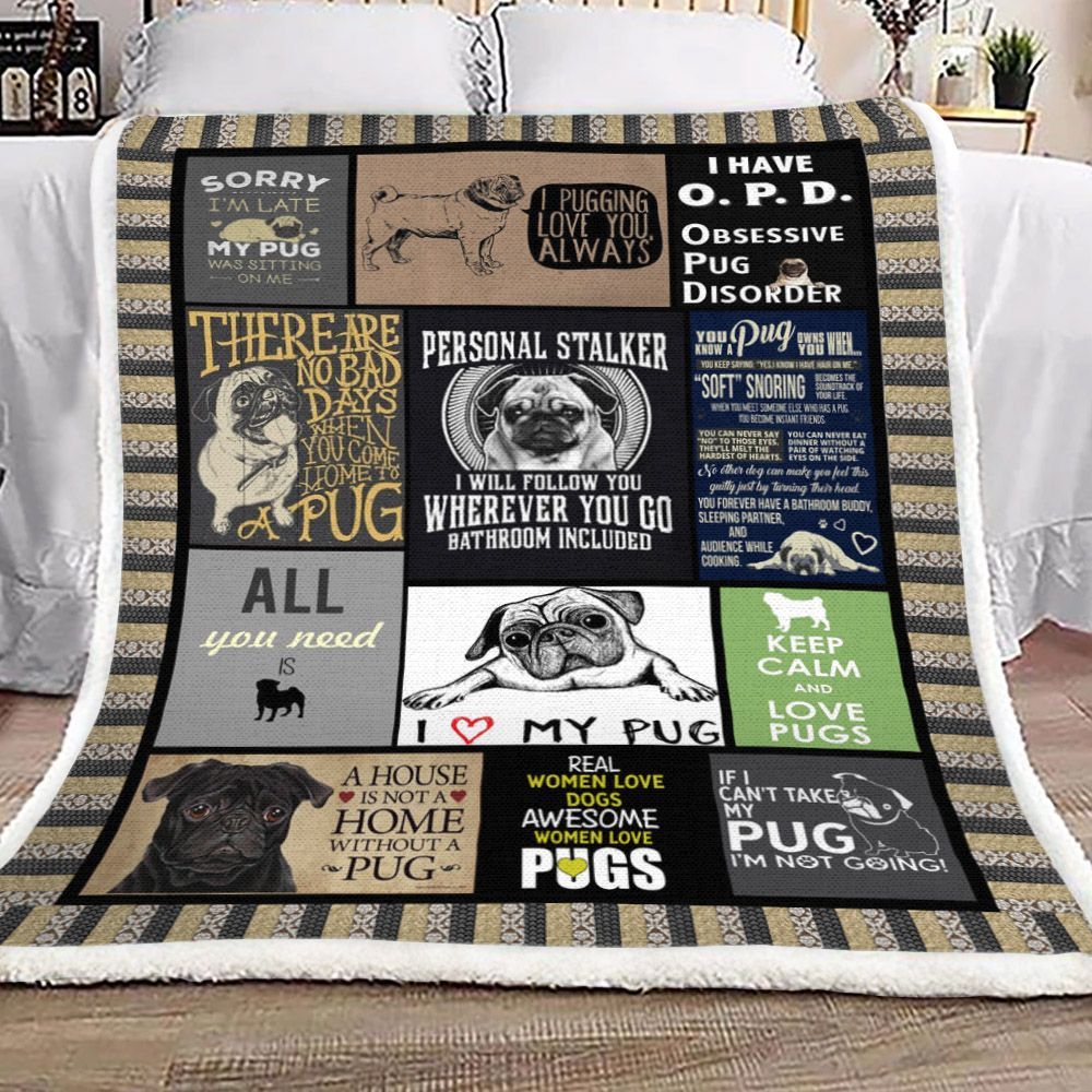 Pug Sherpa Fleece Blanket