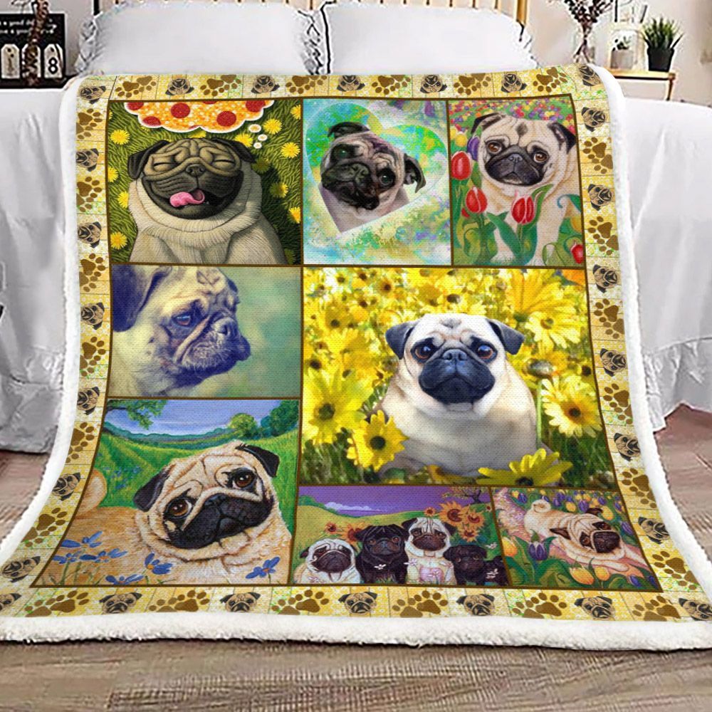 Pug Sherpa Fleece Blanket