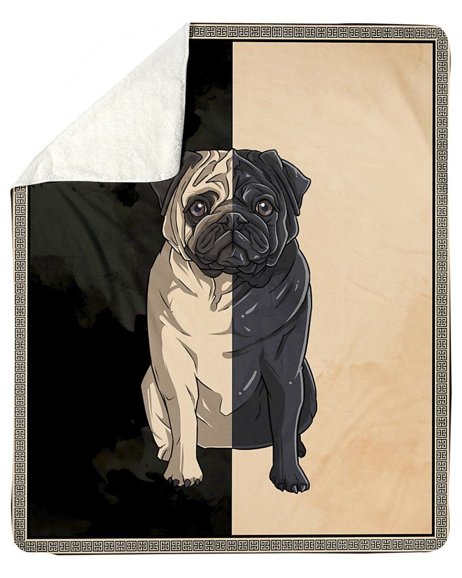 Pug Yin Yang Black And Taupe Fleece Blanket Sherpa Blanket