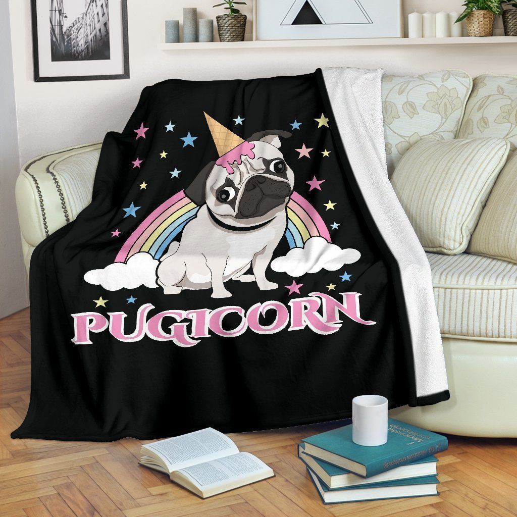 Pugicorn Sherpa Fleece Blanket