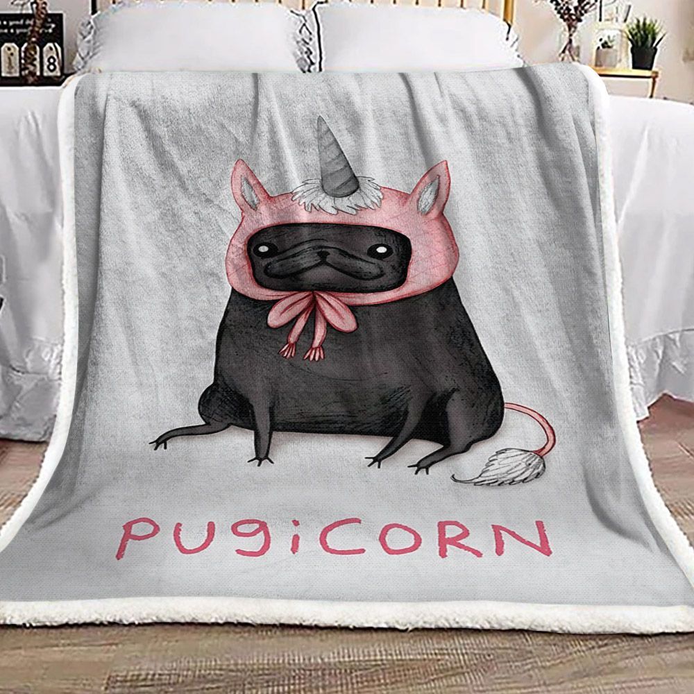 Pugicorn Sherpa Fleece Blanket