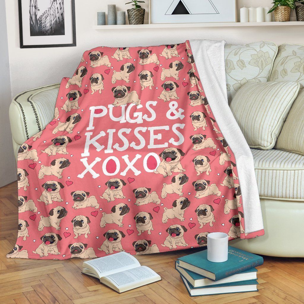Pugs And Kisses Sherpa Fleece Blanket
