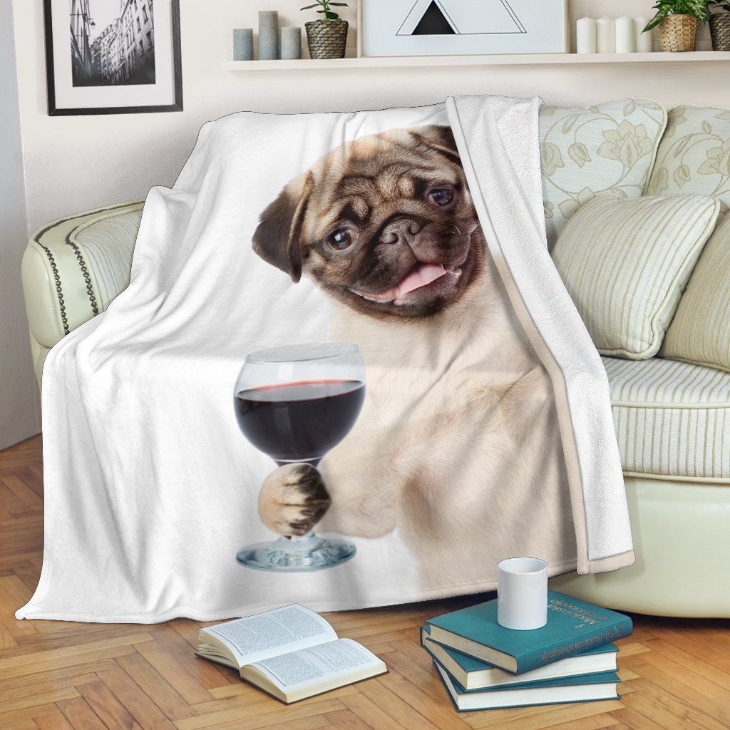 Pugs And Wine Sherpa Fleece Blanket