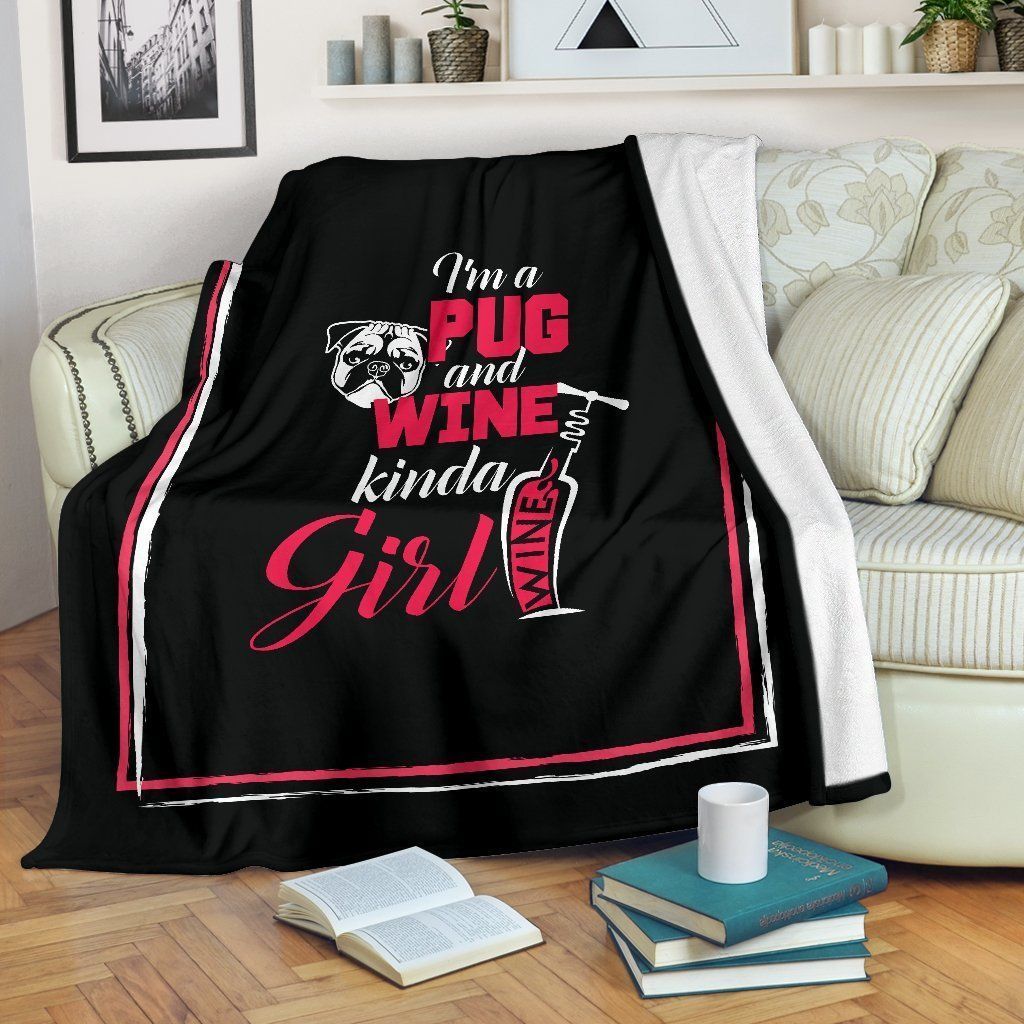 Pugs And Wine Kinda Girl Sherpa Fleece Blanket