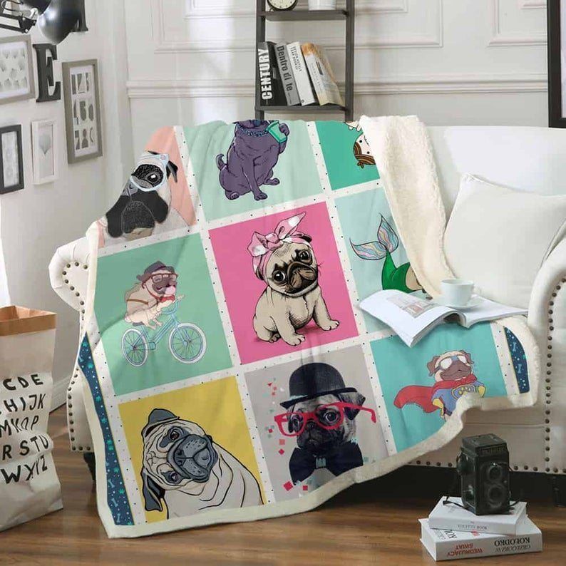 Pugs Color Sherpa Fleece Blanket