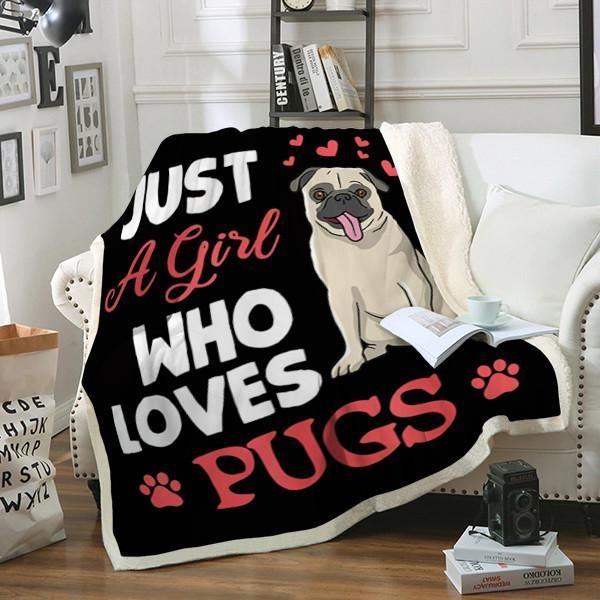 Pugs Just A Girl Sherpa Fleece Blanket