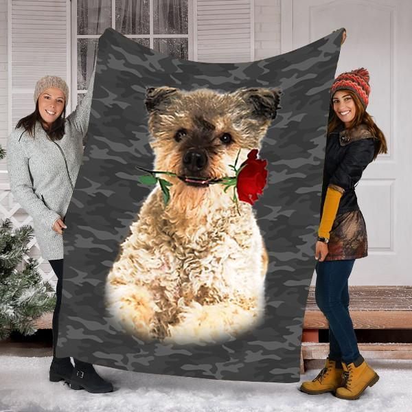 Pumi Rose Dog Valentines Day Sherpa Fleece Blanket