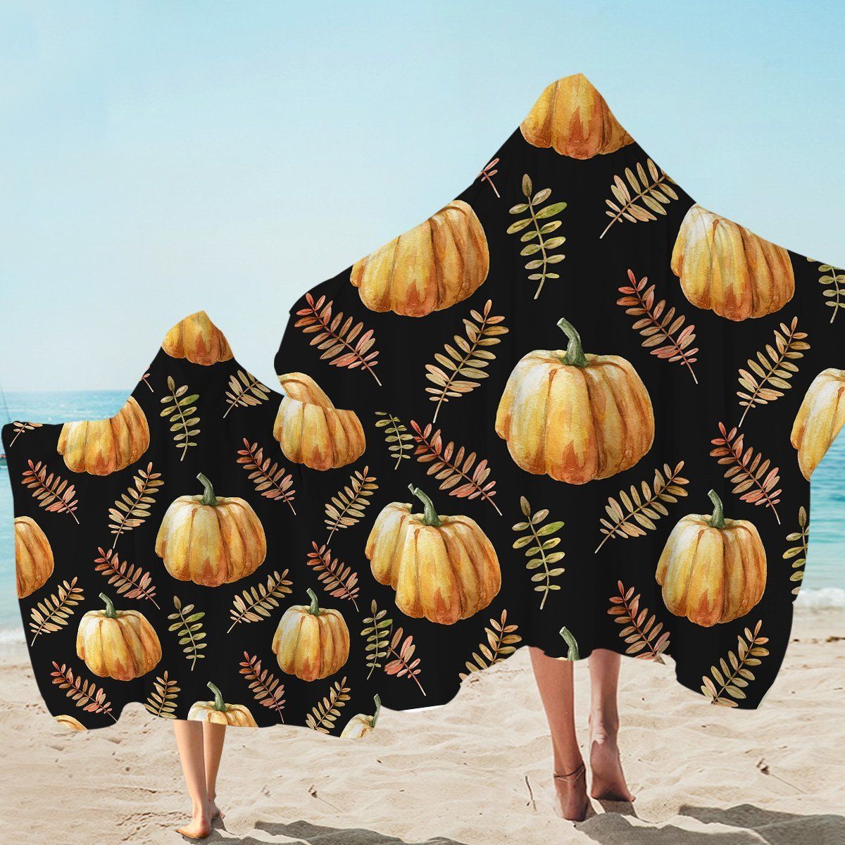 Pumpkin And Leaves Patterns Printed Hooded Towel