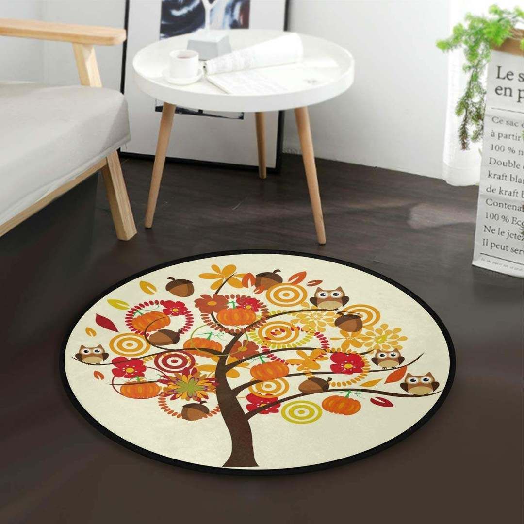 Pumpkin And Owl Round Carpet