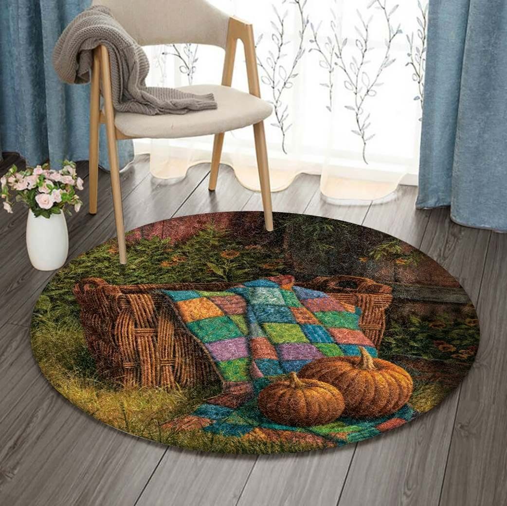 Pumpkin And Patches Round Carpet