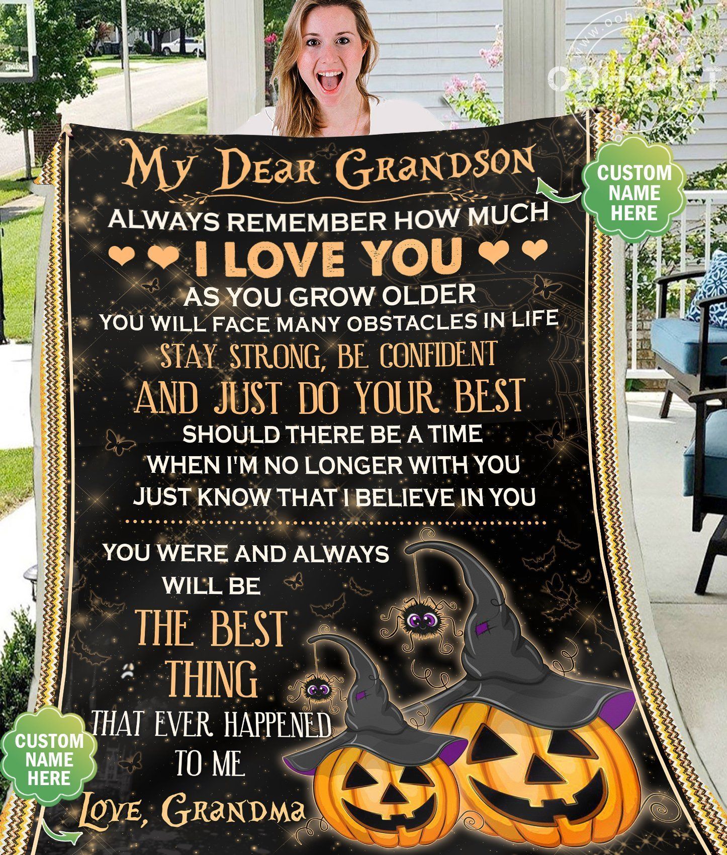 Pumpkin How Much I Love You Grandma Gift For Grandson Fleece Blanket