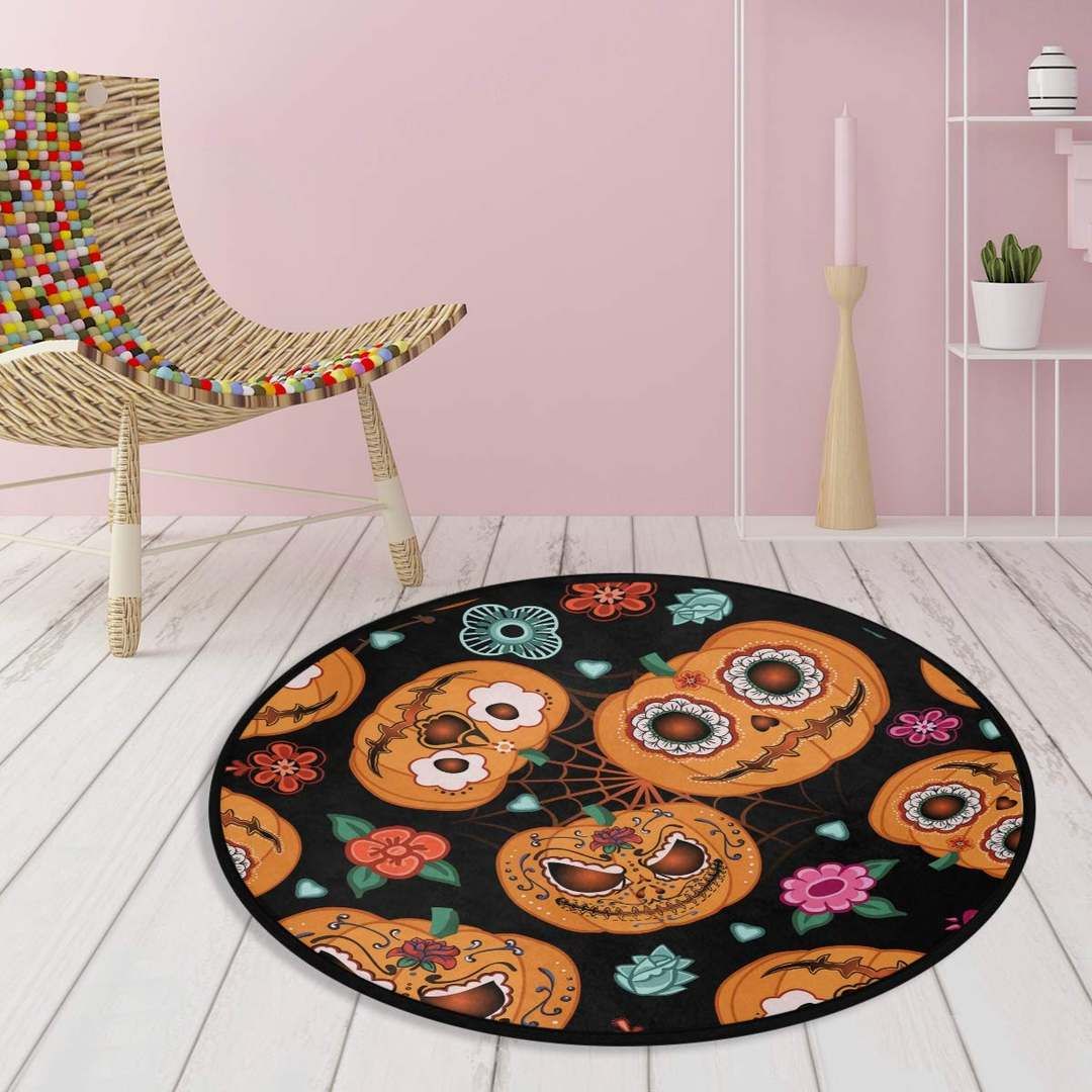 Pumpkin Skull Round Carpet
