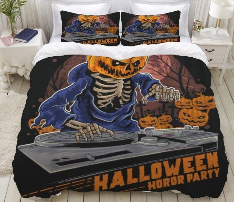 Pumpkin Skull Dj Bedding Set
