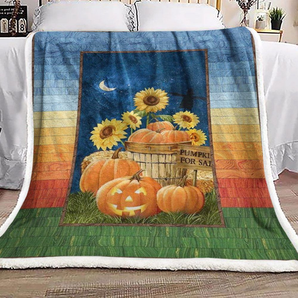 Pumpkin Sunflower Sherpa Fleece Blanket