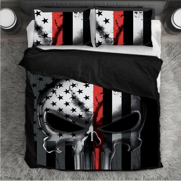 Punisher The Skull Thin Red Line Us Flag Bedding Set