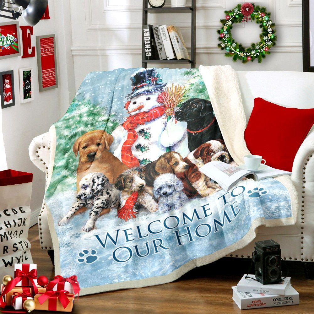 Puppies And Snowman Sherpa Fleece Blanket
