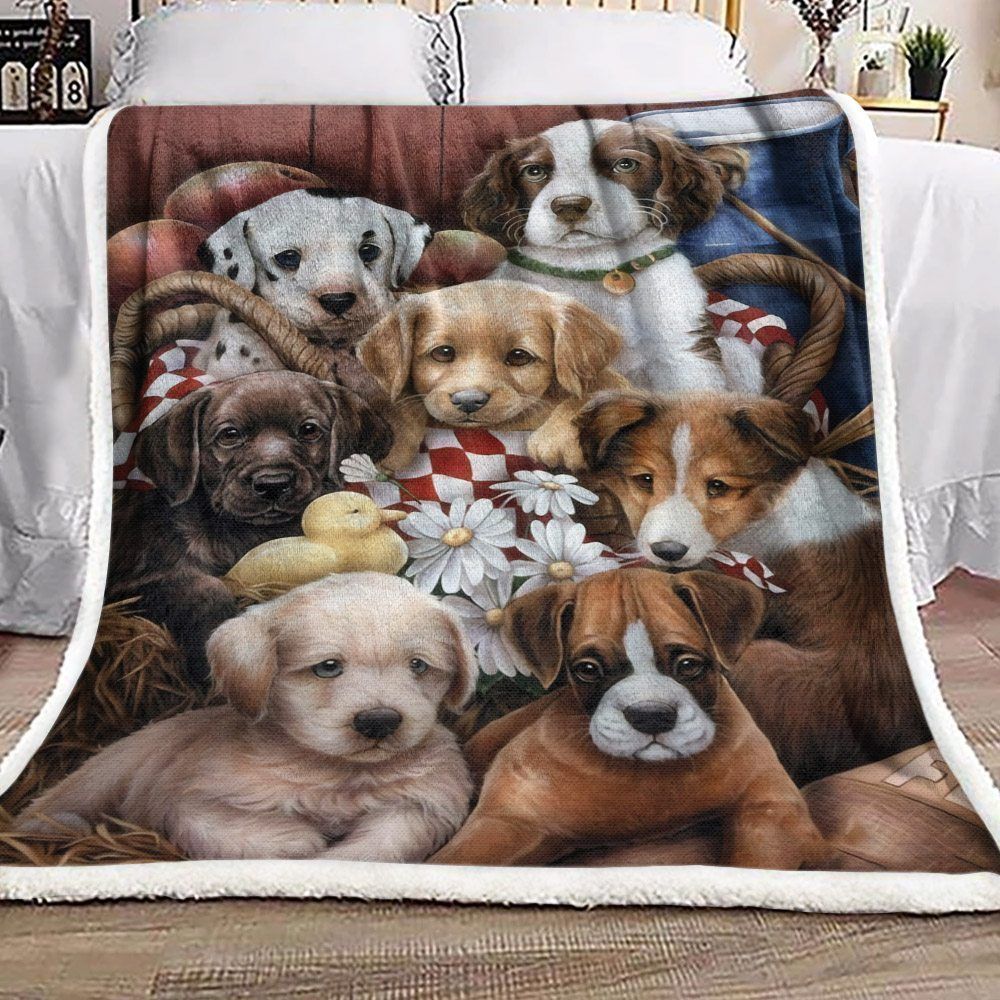 Puppies Labrador Dalmatian Golden Boxer Collie Sherpa Fleece Blanket