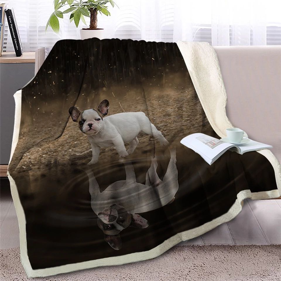 Puppy Bulldog Looking At Reflection Sherpa Fleece Blanket