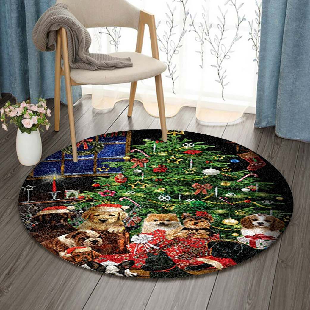 Puppy Christmas Round Carpet