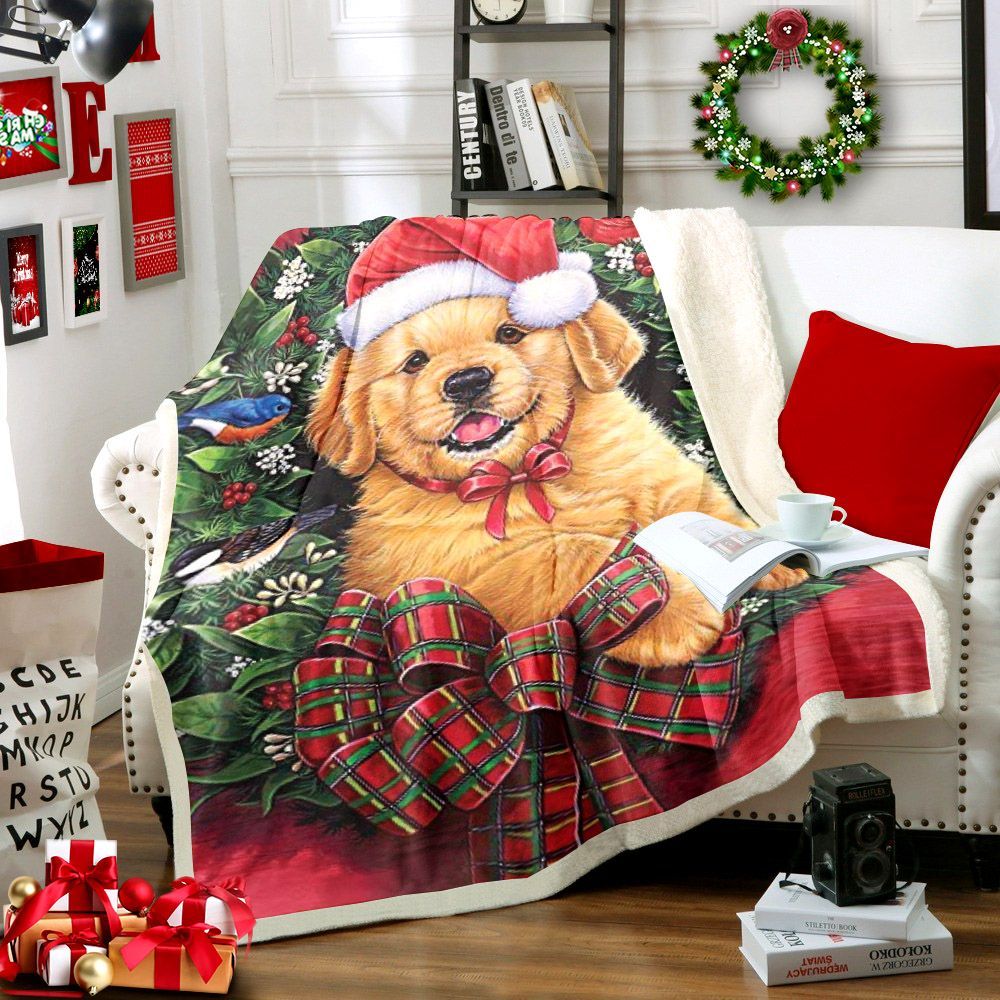 Puppy Dog Christmas Sherpa Fleece Blanket