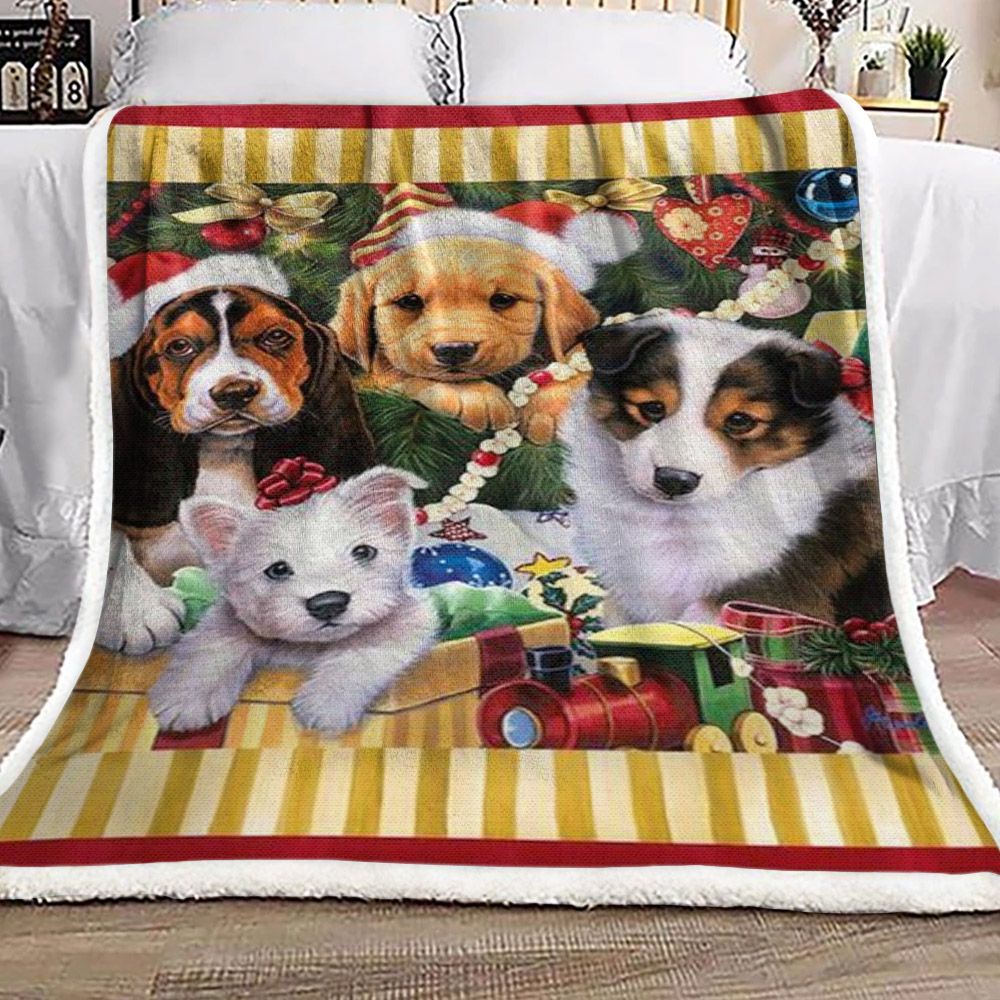 Puppy Dog Christmas Sherpa Fleece Blanket