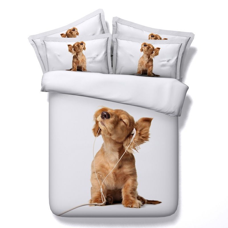 Puppy Listening Music On Headphones Bedding Set