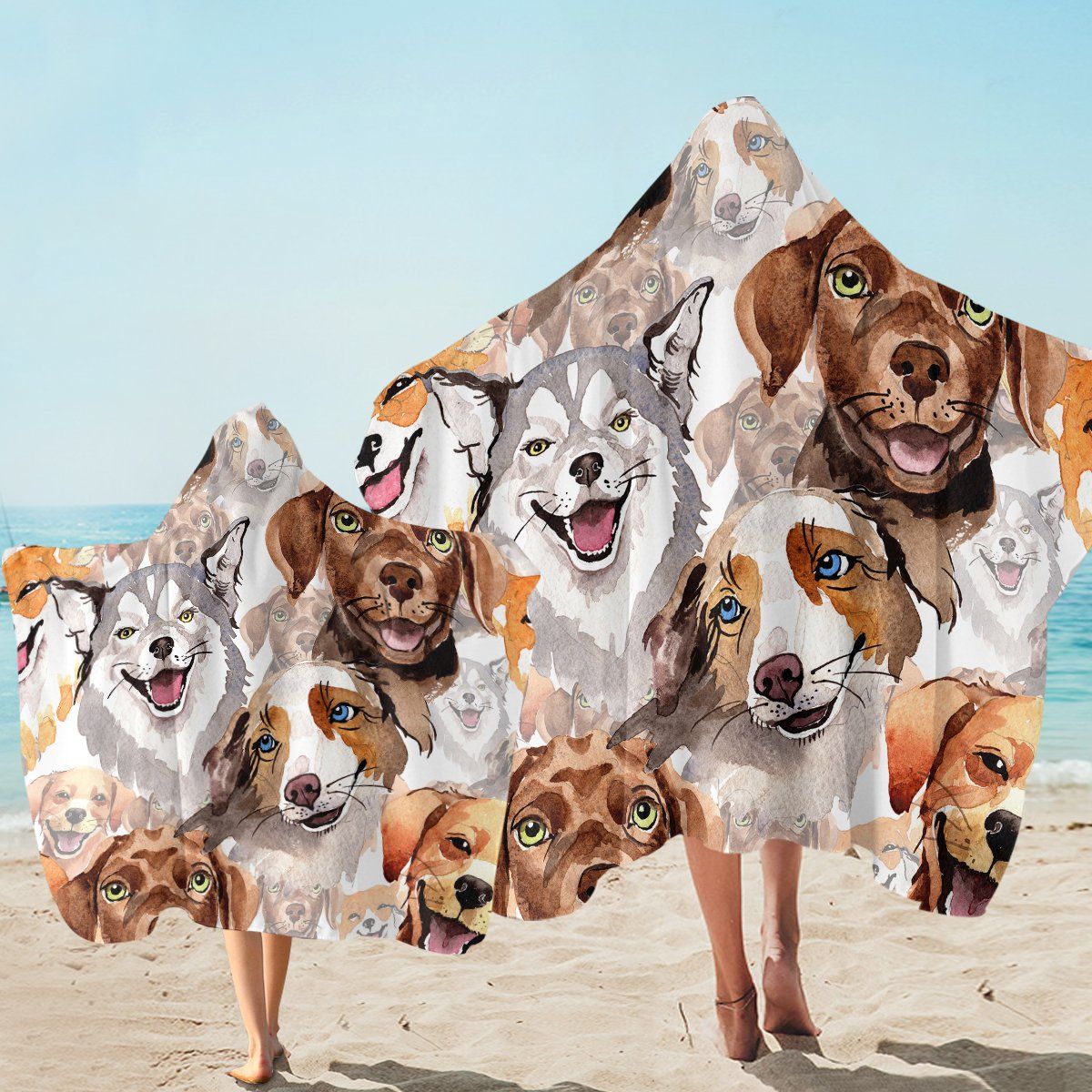 Puppy Pack Smiling Art Printed Hooded Towel