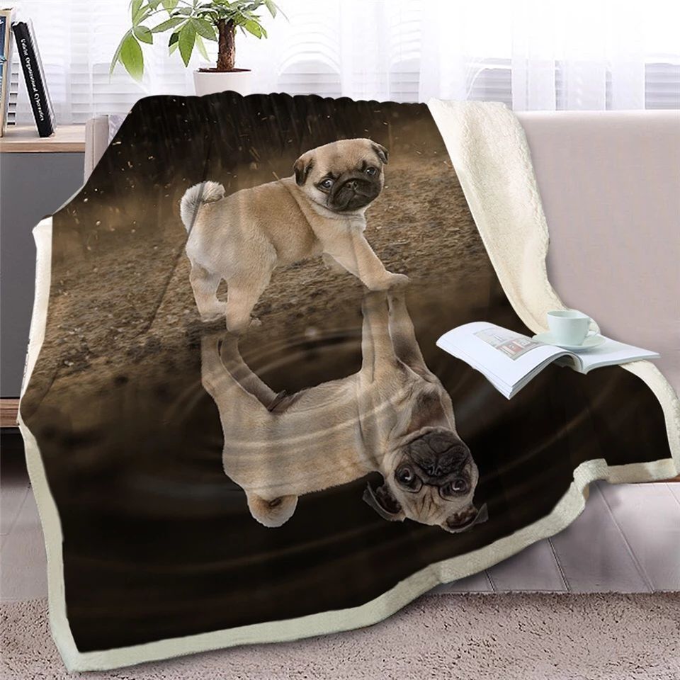 Puppy Pug Looking At Reflection Sherpa Fleece Blanket