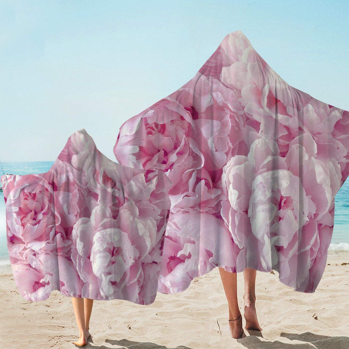 Pure Pink Flowers Pattern Printed Hooded Towel