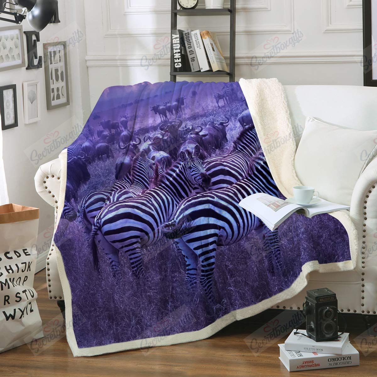 Purple African Zebras Fleece Blanket