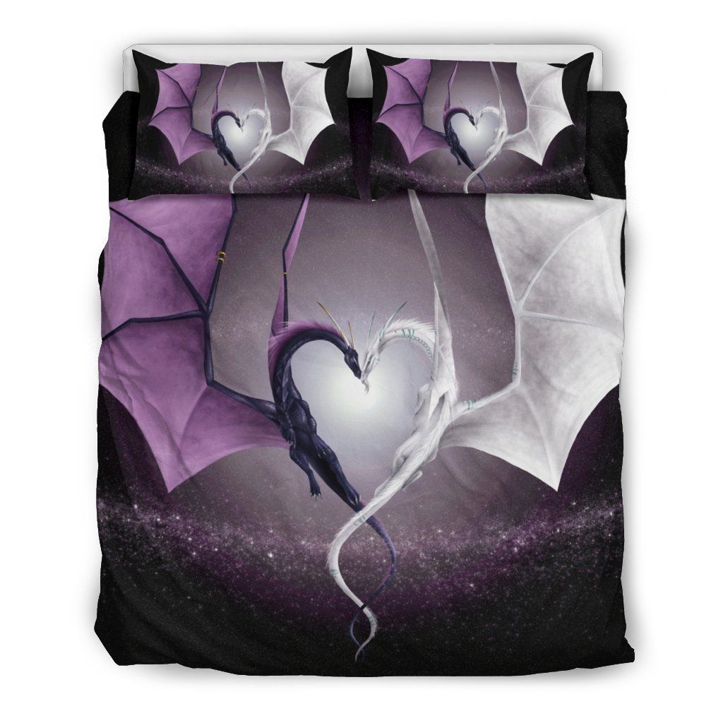 Purple And Blue Dragon Love Bedding Set