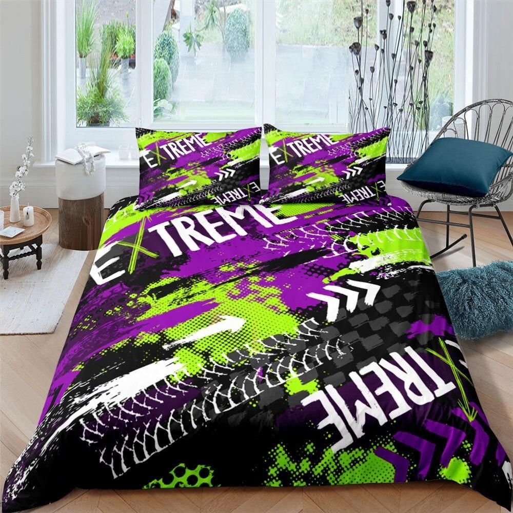 Purple And Green Extreme Sport Arrow Bedding Set
