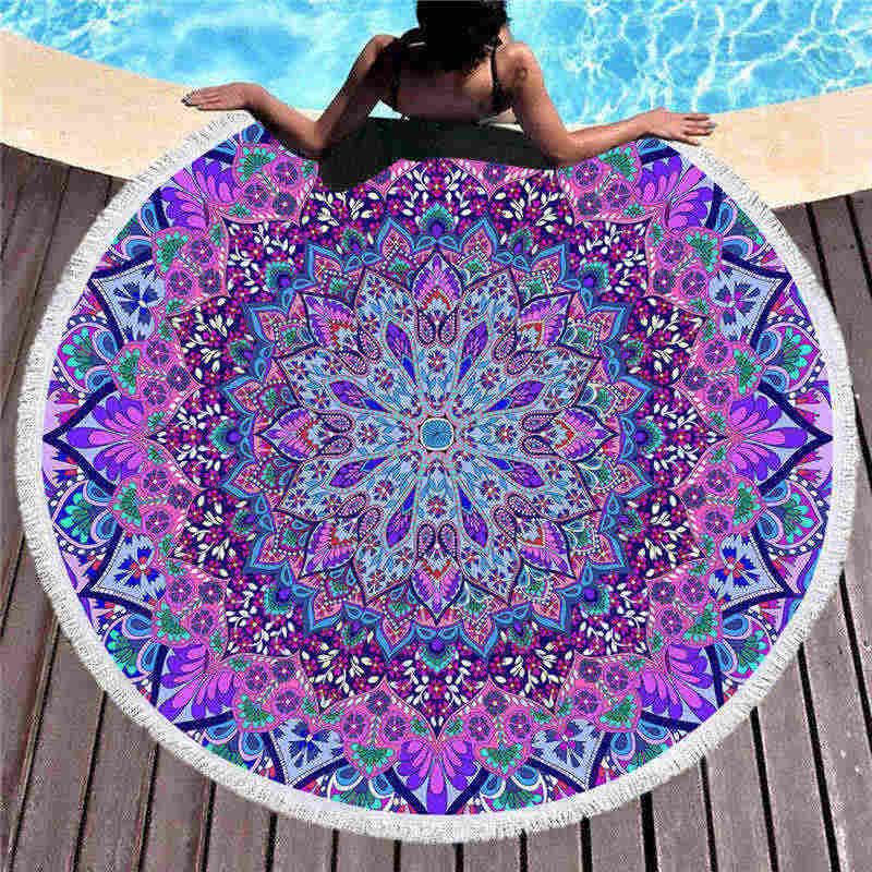 Purple And Red Glass Printed Round Beach Towel