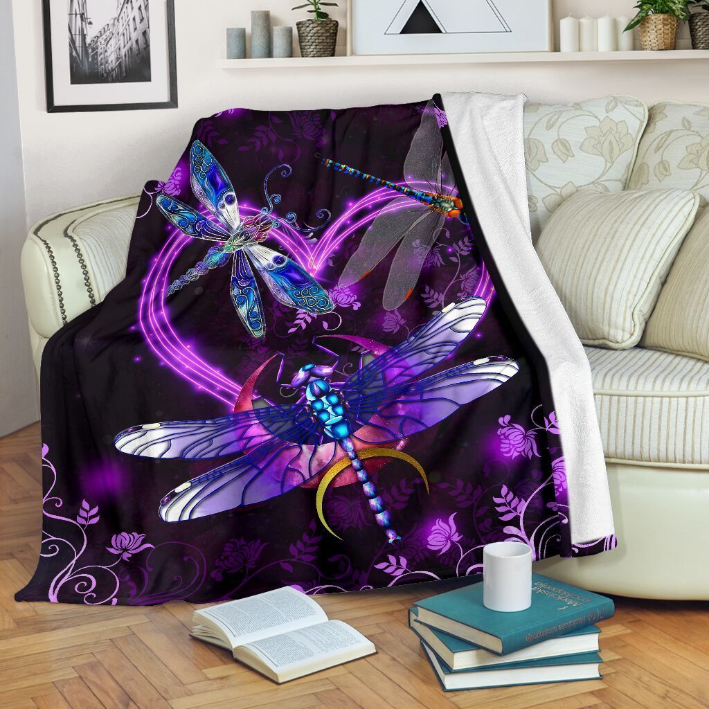 Purple Beautiful Dragonfly Gift For Dragonfly Lovers Fleece Blanket Fleece Blanket