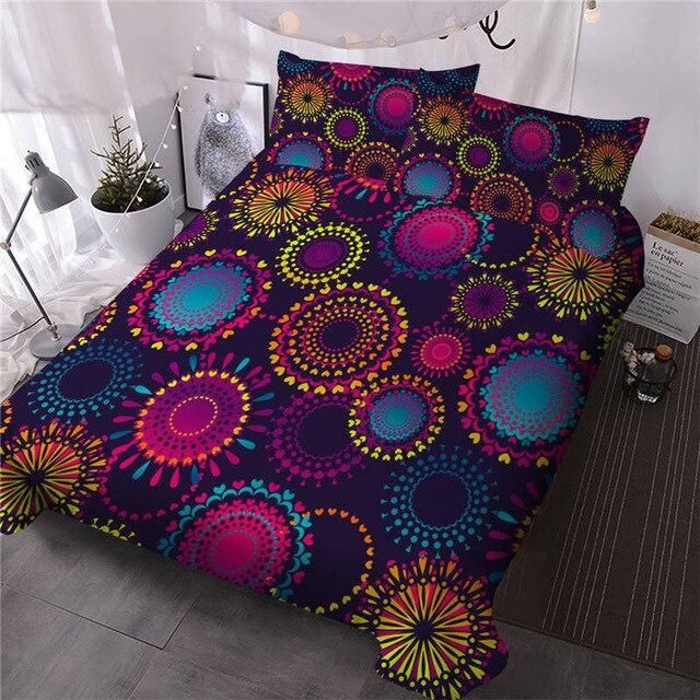 Purple Blue Boho Circle Pattern Bedding Set