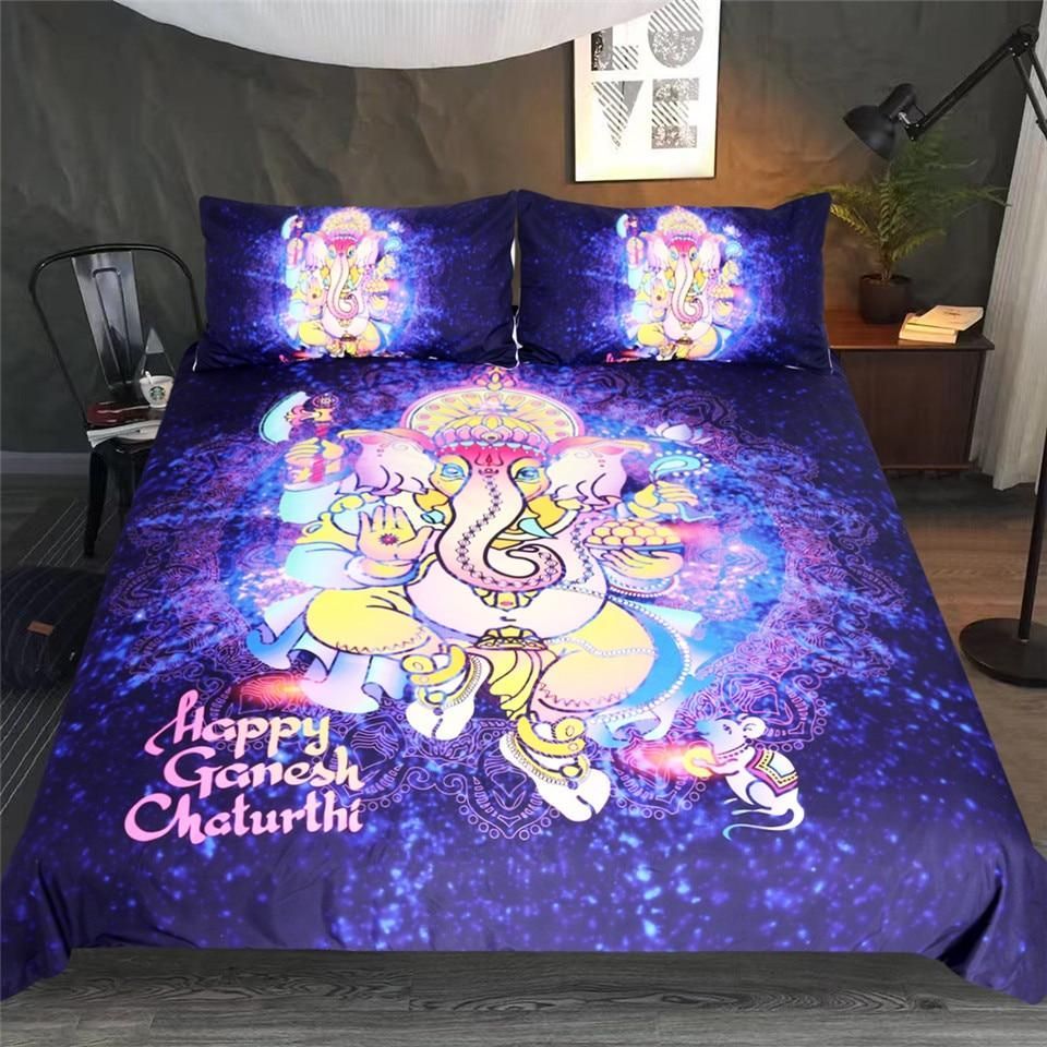 Purple Blue Elephant Bedding Set