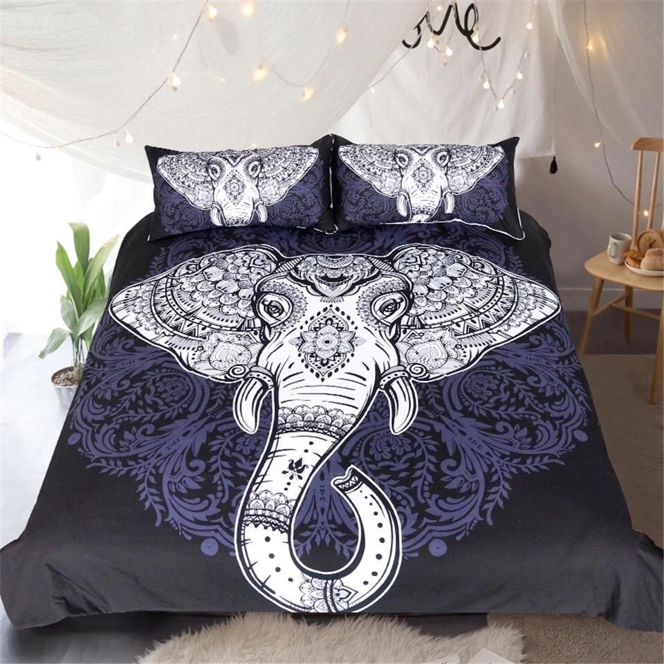 Purple Boho Elephant Mandala Bedding Set