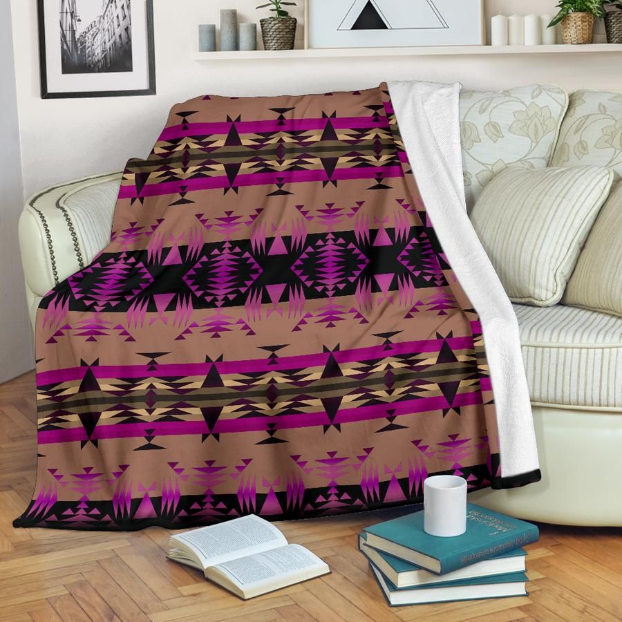 Purple Brown And Black Geometric Native Sherpa Fleece Blanket