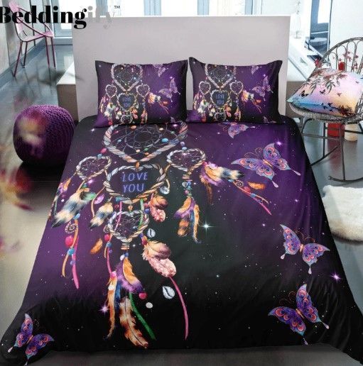 Purple Butterflies Dreamcatcher Bedding Set