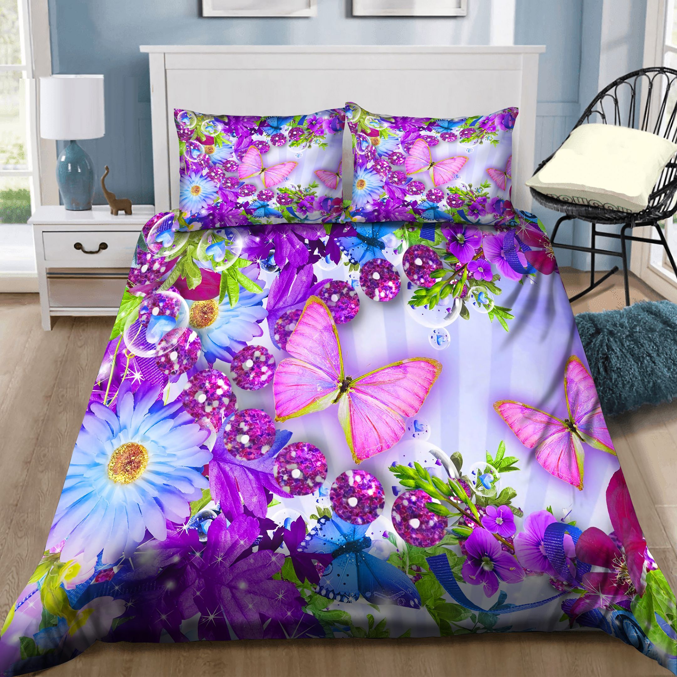 Purple Butterflies Bedding Set