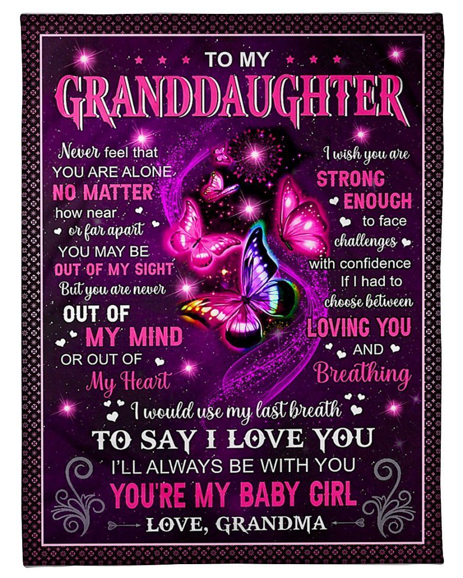 Purple Butterflies You’re Never Out Of My Mind Grandma To Granddaughter Fleece Blanket Fleece Blanket