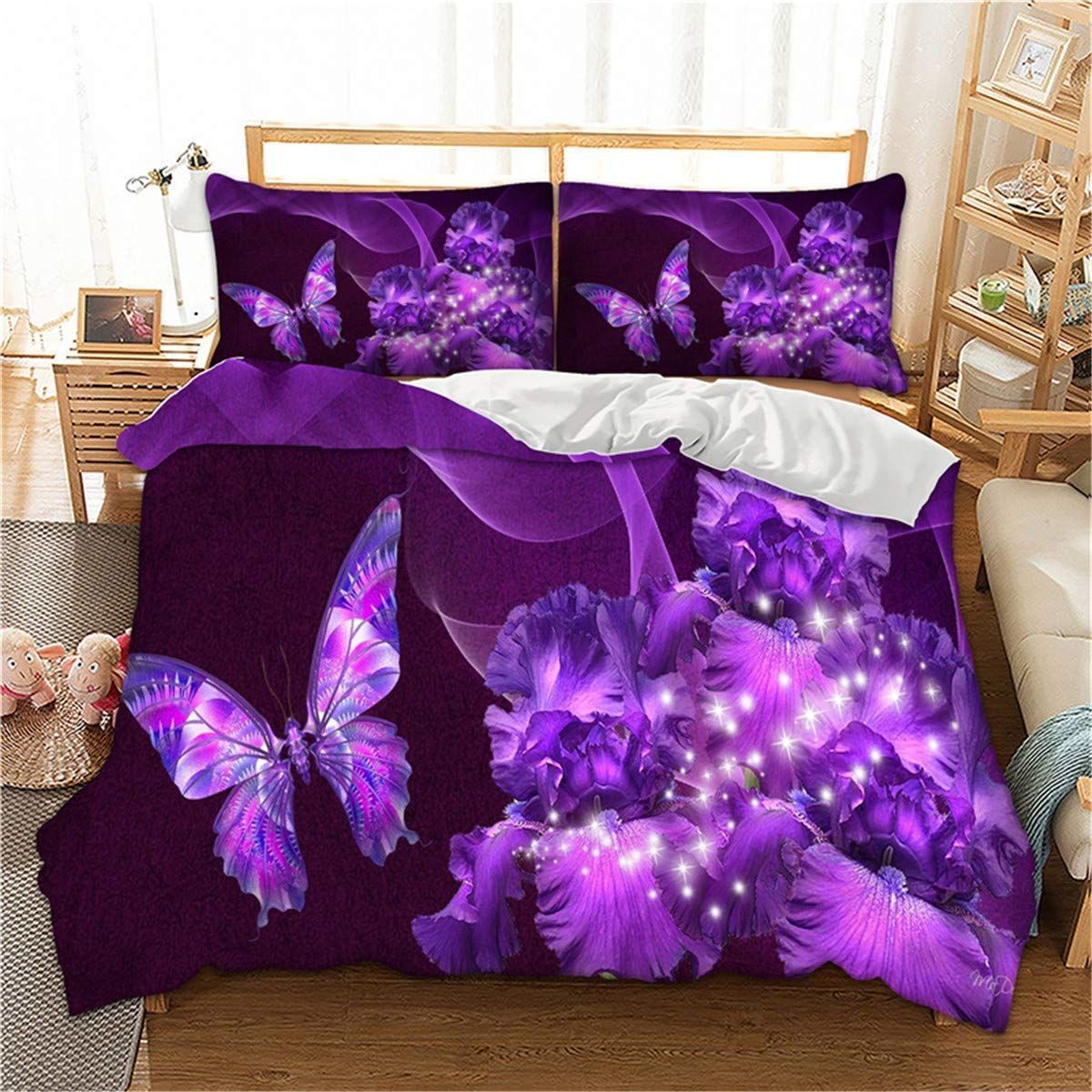 Purple Butterfly And Flower Bedding Set