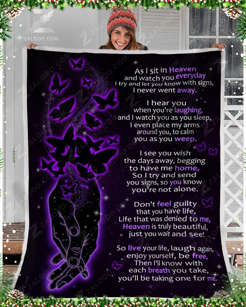 Purple Butterfly As I Sit In Heaven Sherpa Fleece Blanket