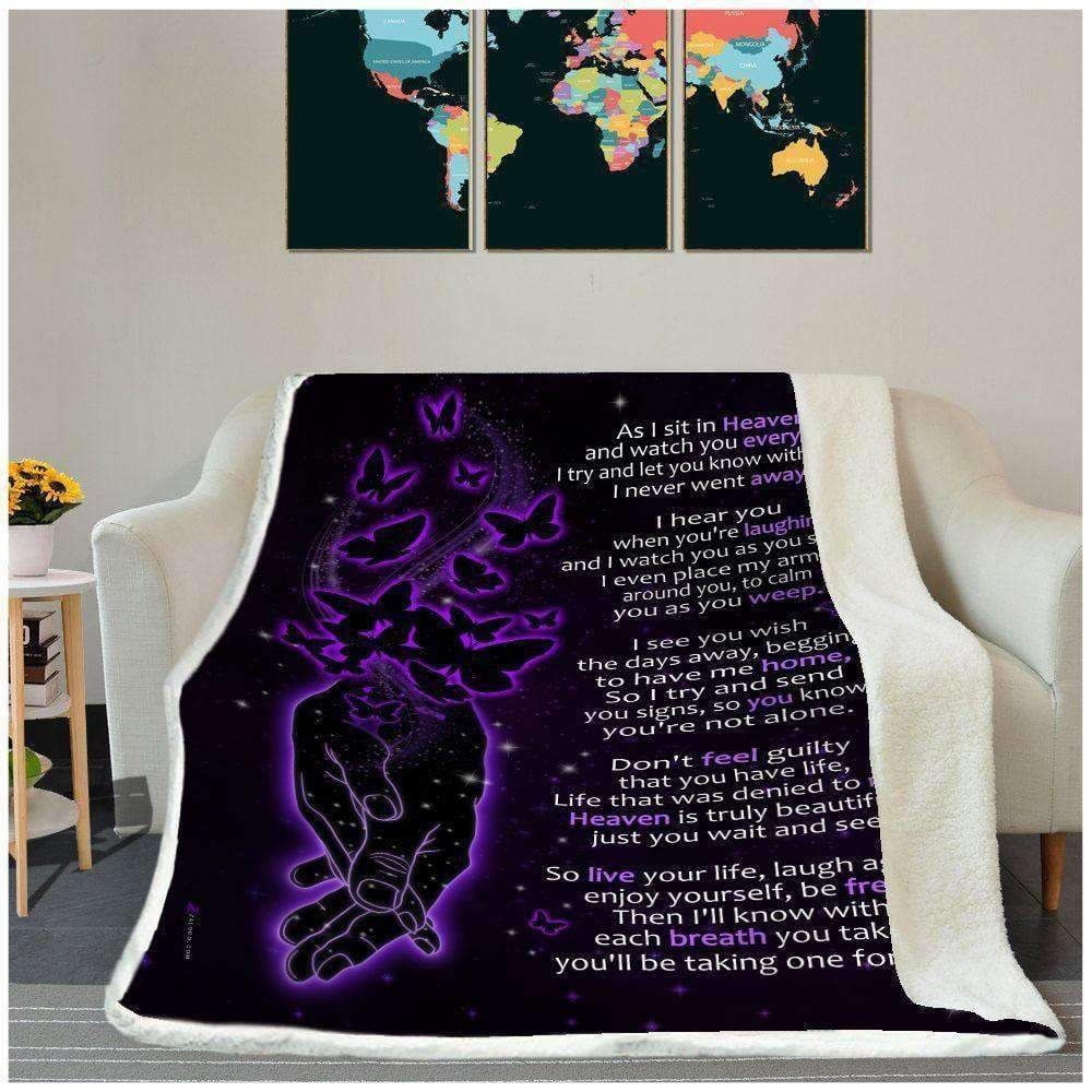 ?Purple Butterfly As I Sit In Heaven Sherpa Fleece Blanket